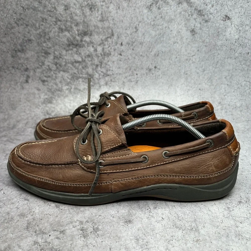 Dockers Boat Shoes Mens 13 Brown Stain Defender Leather Casual Loafers Moc Toe